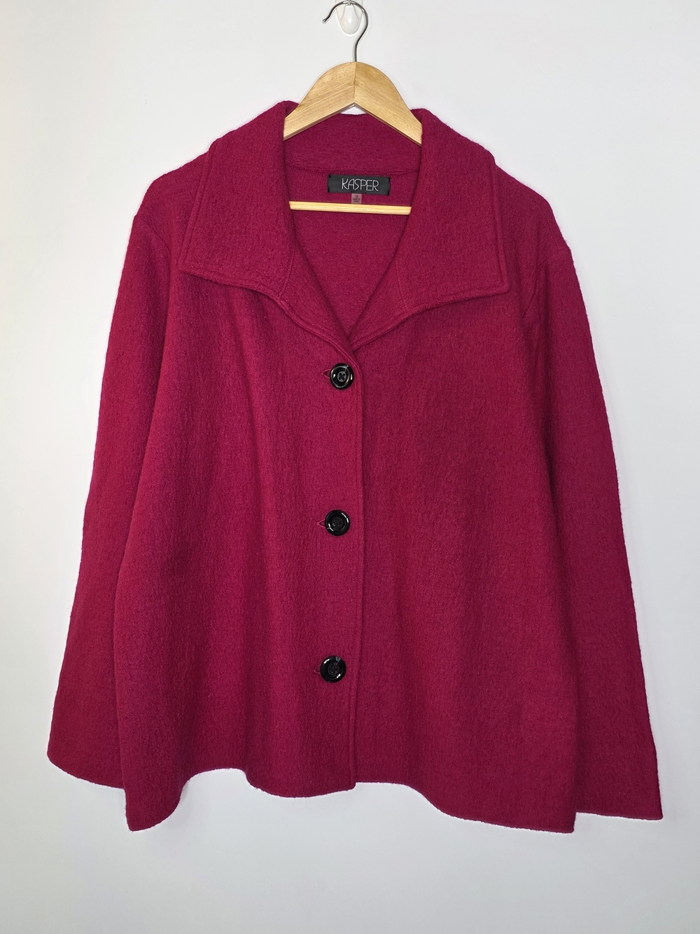 Kasper Women's Fuchsia Boiled 100% Wool Blend Soft Relaxed fit Blazer Size 1X